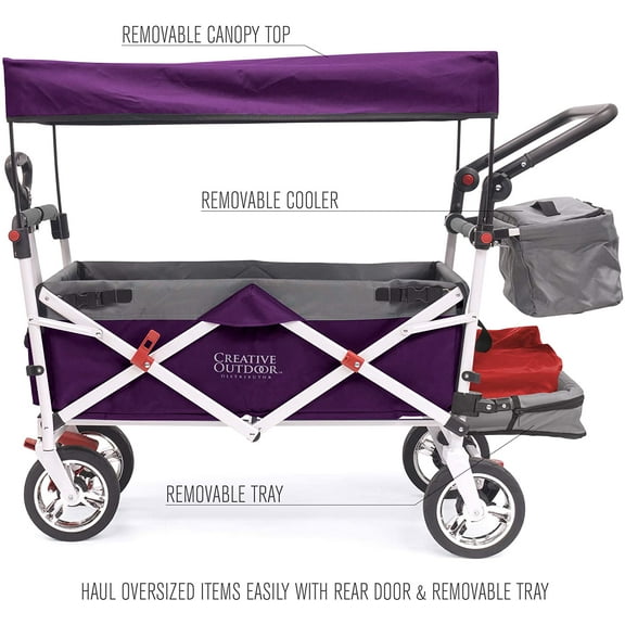 Creative Outdoor Push-Pull Collapsible Folding Wagon for Kids With Removable Canopy- Purple and Gray