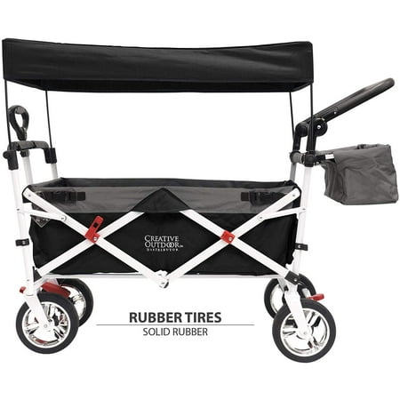 Creative Outdoor Push Pull Folding Wagon Stroller with Canopy | Black
