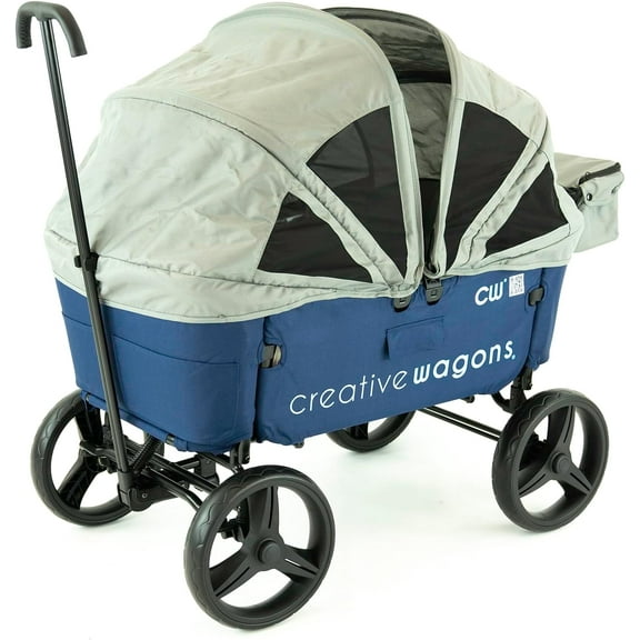 Creative Outdoor Stroller Wagon with Canopy for Kids Push Pull Folding Wagon, Blue