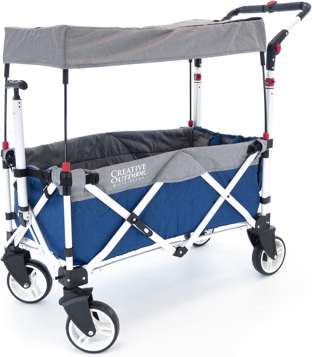 Creative Outdoor Stroller Wagon with Canopy for Kids, Push Pull Folding Wagon, Supports Up to 150lbs, Blue