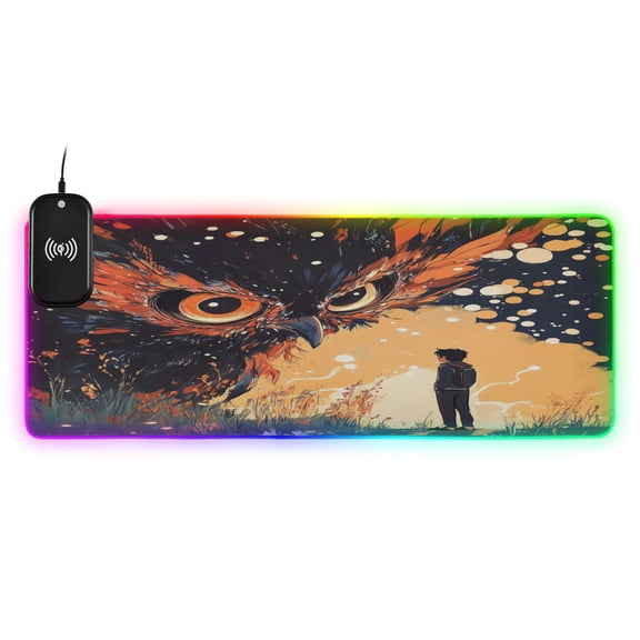 Creative Owl Wireless Charging RGB Gaming Mouse Pad 31.5x11.8in with 14 Lighting Modes and Non-Slip Base