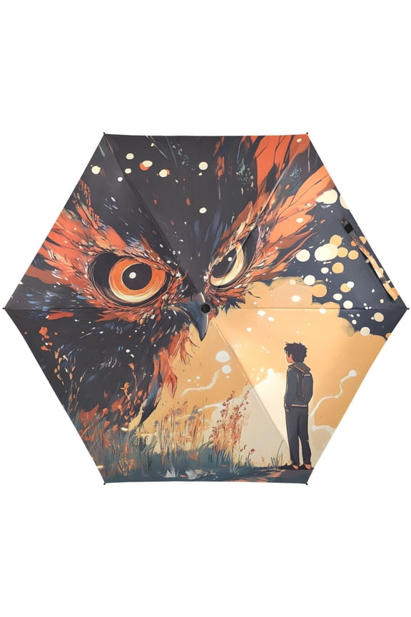 Creative Owl Umbrellas for Sun Auto Open Close UV50+ Waterproof 5-Fold Compact Fiberglass Frame