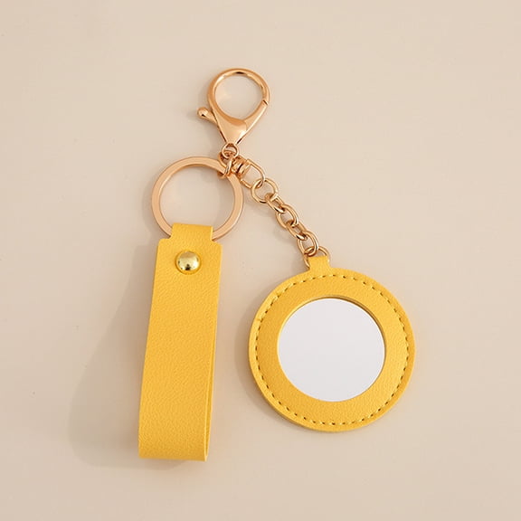 Creative PU Leather Flower Heart Round Shape Keychain Mini Makeup Mirror Bag Hanging Ornament Car Trinket For Women Girls Gift