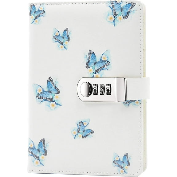 Creative PU Leather Password Lock Notebook(Bird. Flower. Butterfly. Trees). A5 Diary Journal Sketchbook Daily Planner Agenda Notepad with Combination Lock Pen Holder and Card Slots.