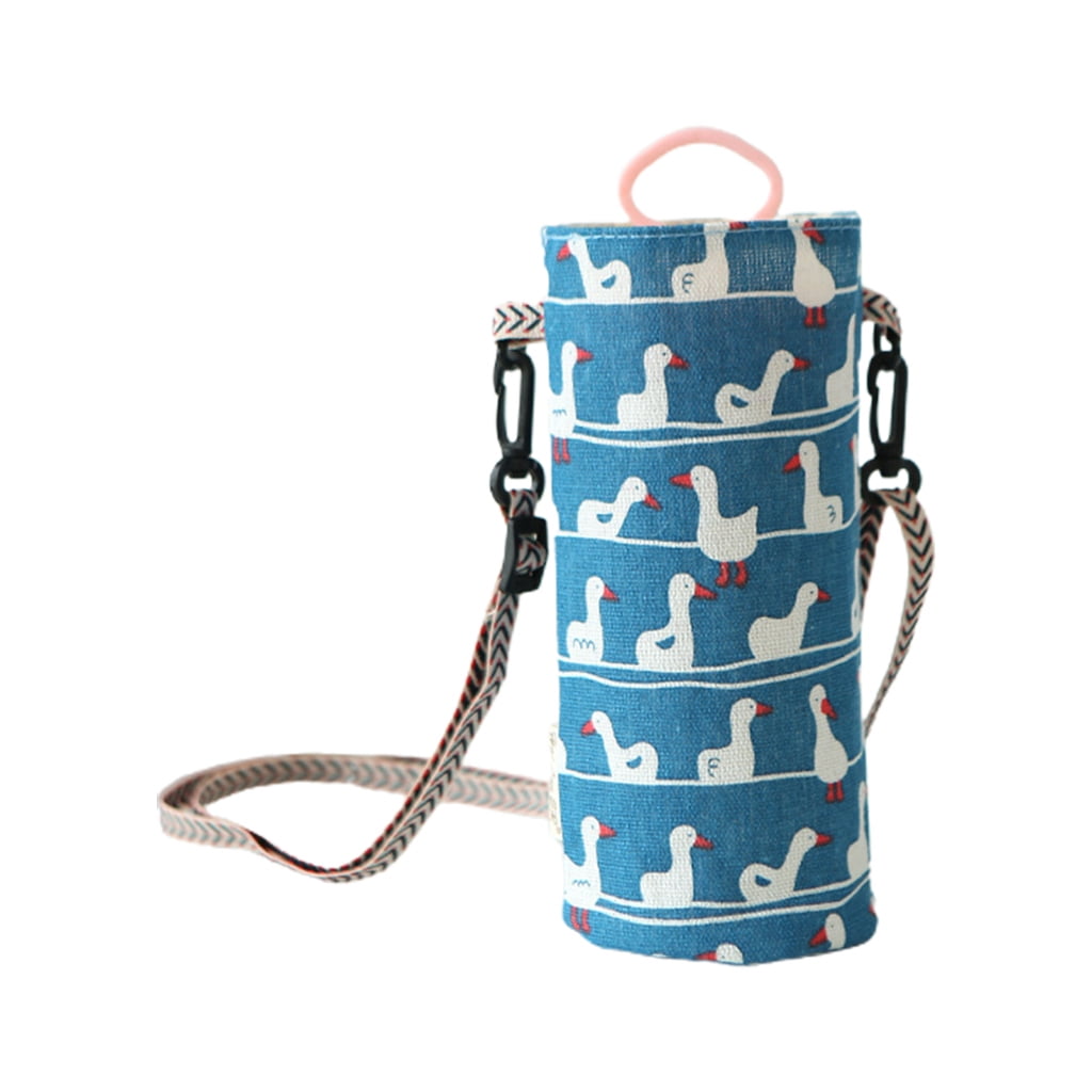 Packable Water Bottle Tote Carrier Bag Tumbler Cup Holder Pouch with Adjustable Strap Crossbody Mug Sling Sleeve, Blue