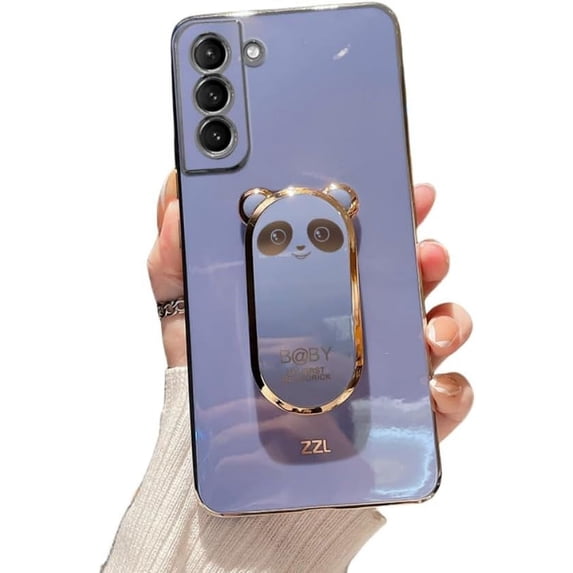 Creative Panda Folding Bracket Phone Case with Invisible Bracket, Cute Cartoon, Full Coverage Anti-Fall, for Samsung Galaxy S23 S22 S21 S20 Phone Case (Blue,S21)