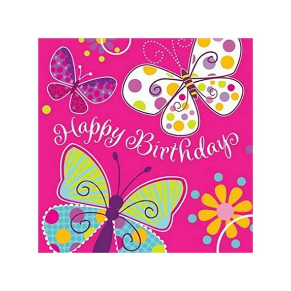 Creative Party Butterflies Happy Birthday Napkins (Pack of 16)