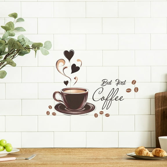 Creative Pattern Coffee Cup Wall Stickers Living Room Background Decoration Mural Cafe Kitchen Home Decor Self-Adhesive Decals