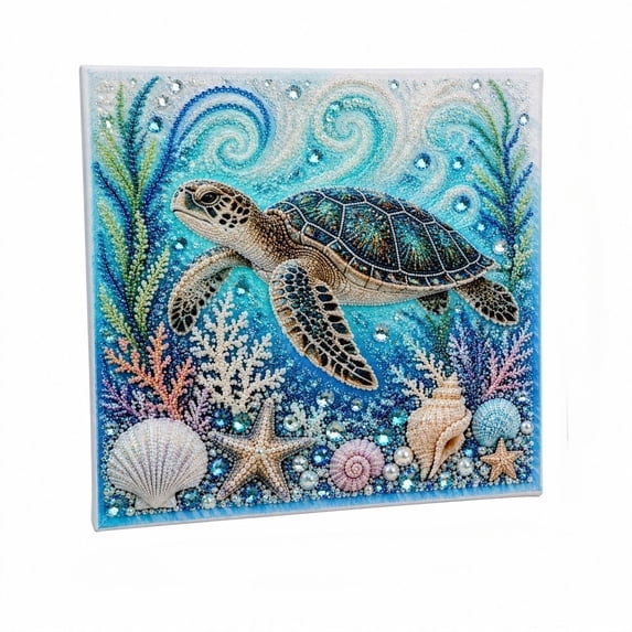 Creative Pearl Painting DIY Kit Ocean Theme, Marine Life Diamond Art Craft Set with Crystal Beads, DIY Wall Hanging Decor, Fun Handmade Hobby Activity,E