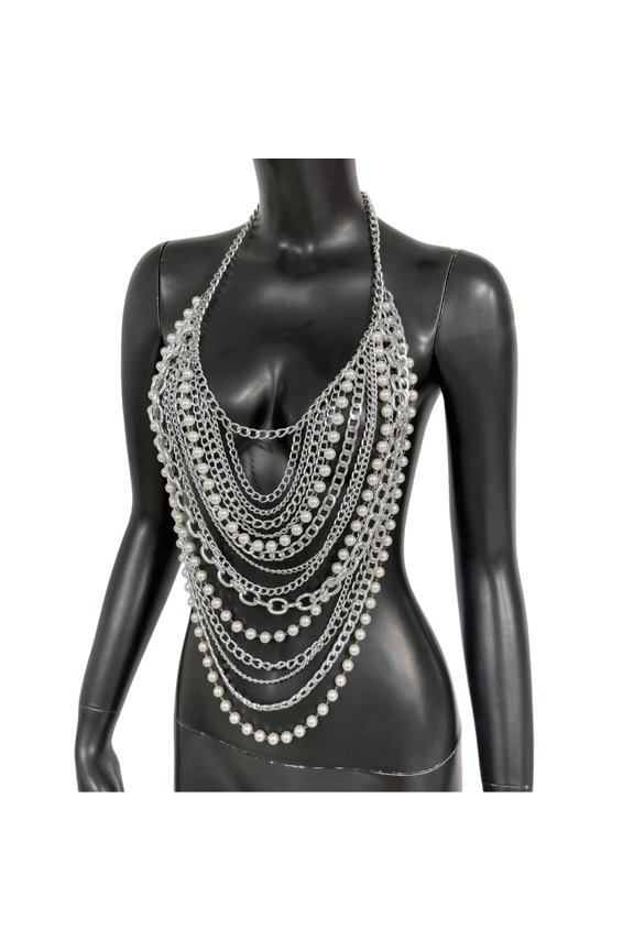 Creative Pearls And Alloy Chest Jewelry Bra Chain For Women Breathable Resin Body Chain For Daily Styling