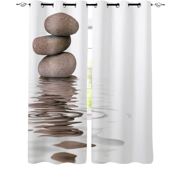 Creative Pebbles Blackout Grommet Window Curtains, Water Drop Ripples Bedroom Curtains 3D Valance Pattern Window Drapes For Kitchen Living Room Home Decor 21"W x 45"L (Pack of 2)