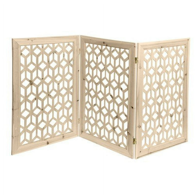 Creative Pet Group CPGAKC 09 57 x 30 in. 3 Panel Wooden Gate Natural Carved
