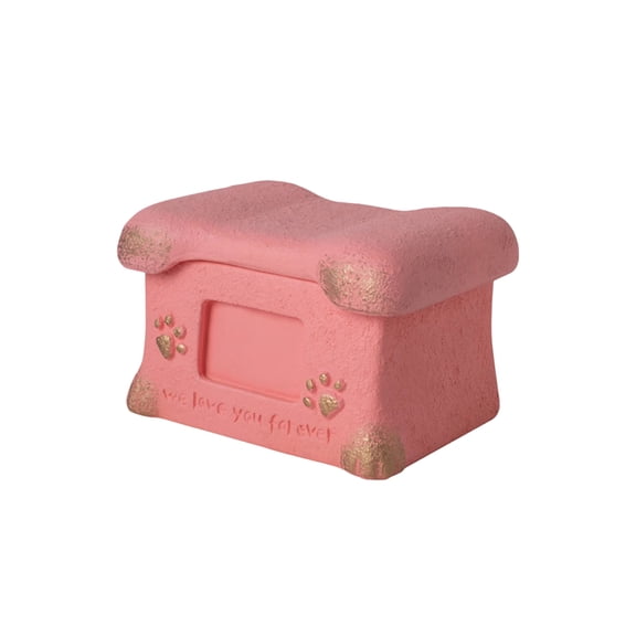 Creative Pet Memorial Ash Container, Pink Ceramic Cremation Urn for Dogs Cats, Heartfelt Keepsake with Engraved Message “We Love You forever”, Indoor Home Decor