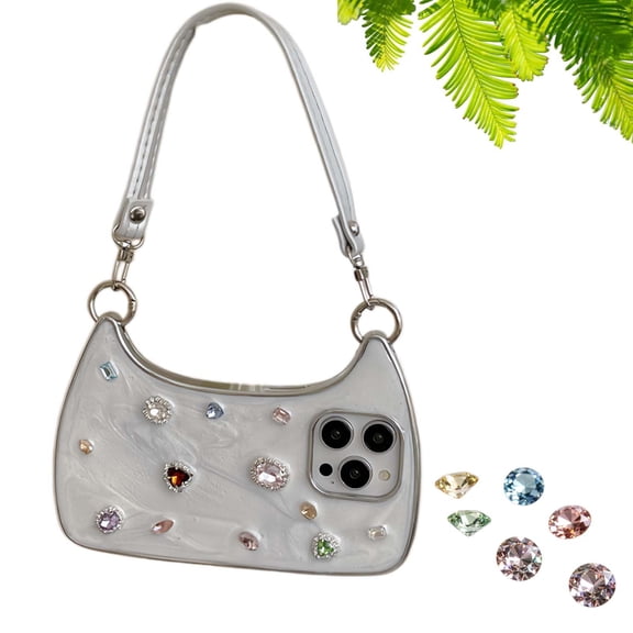 Creative Phone Case Handbag Summer Carry, 2-in-1 Bling Bling 3D Cute Light Luxury Diamond Crystal Rhinestone Chain Strap Case Cover with Chain for 17 16 15 14 13 12 Pro Max Case (for 14Pro max)