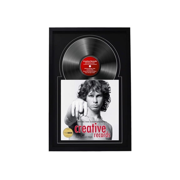 Creative Picture Frames 16"x24" Jukebox Vinyl Black Frame Display with Black-Black Double Matting, LP Record Album Frame for Wall Décor