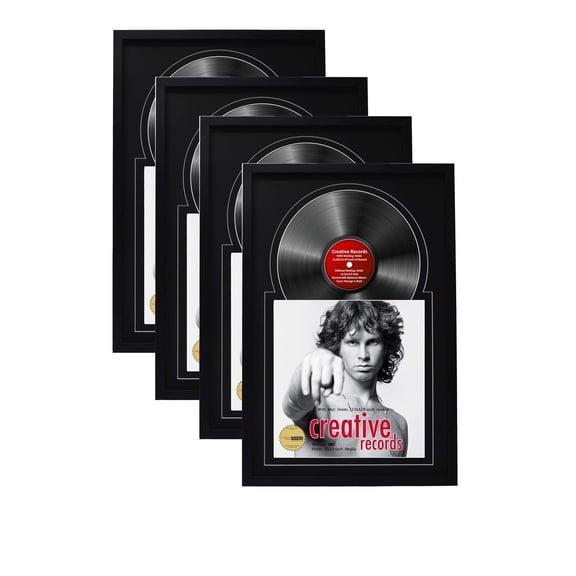 Creative Picture Frames 16"x24" Jukebox Vinyl Black Frame Display with Double Black-Black Matting, LP Record Album Frame for Wall Décor, pack of 4