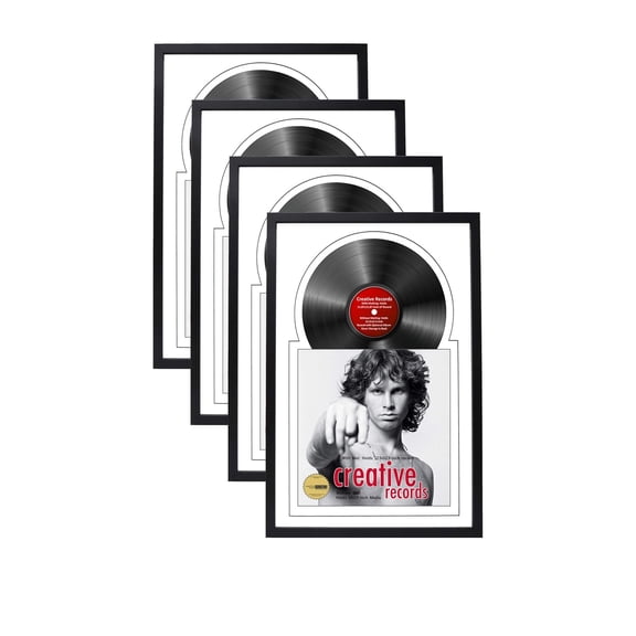 Creative Picture Frames 16"x24" Jukebox Vinyl Black Frame Dsiplay with Double White-White Matting, LP Record Album Frame for Wall Décor, pack of 4