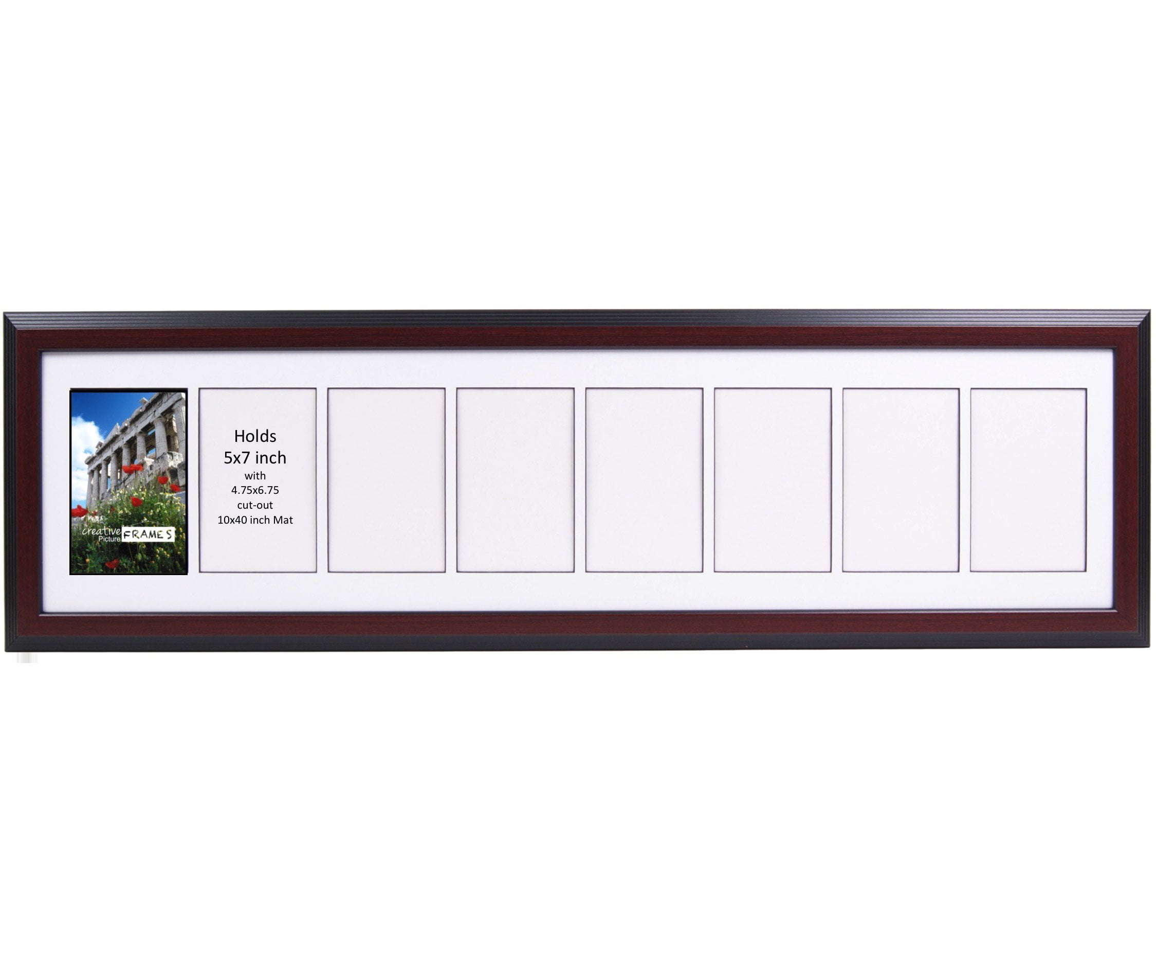 Creative Picture Frames 5 by 7 Inch Multi Opening Collage Picture Frames with Full Strength Glass and 1 1/2 Wood Molding - Alphabet Photiography - Wedding Photos (Mahogany w/ White, 8 opening)