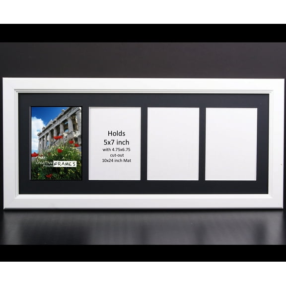 Creative Picture Frames 5 by 7 Inch Multi Opening Collage Picture Frames with Full Strength Glass and 1 1/2 Wood Molding - Alphabet Photiography - Wedding Photos (White w/ Black, 4 opening)