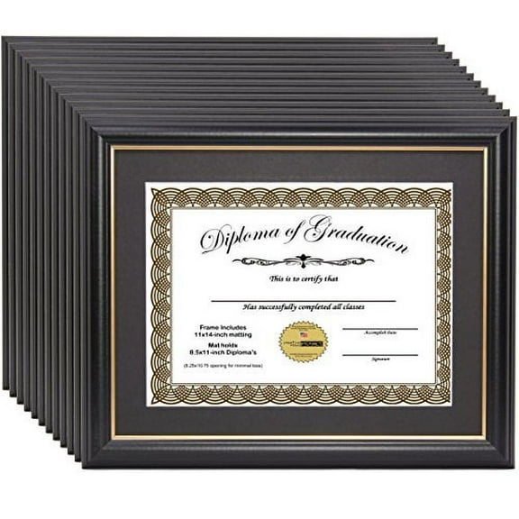 Creative Picture Frames CreativePF [11x14bk.gd] Black Frame with Gold Rim, Black Matting Holds 8.5 by 11-inch Diploma with Easel and installed Hangers (12-Pack)