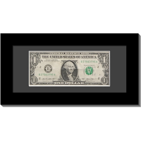 Creative Picture Frames First Dollar Frame with White Matting, Easel Stand and Wall Hanger Included (Black W/ Black Mat, 1)