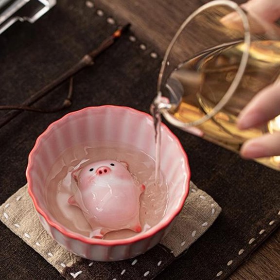 Creative Pig-Shaped Ceramic Tea Set with Bubble Blower, 3.14 in Tall Cup, Adds Playful Interaction to Daily Tea Drinking, Great Gift for All AgesA,1set