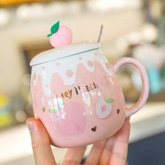 Creative Pink peach Mug Ceramic Mugs,Ceramic Milk Tea Cup Breakfast Morning Mug Coffe Cup,Cartoon Coffee cup-16.9 oz(Pink-SMTAX)