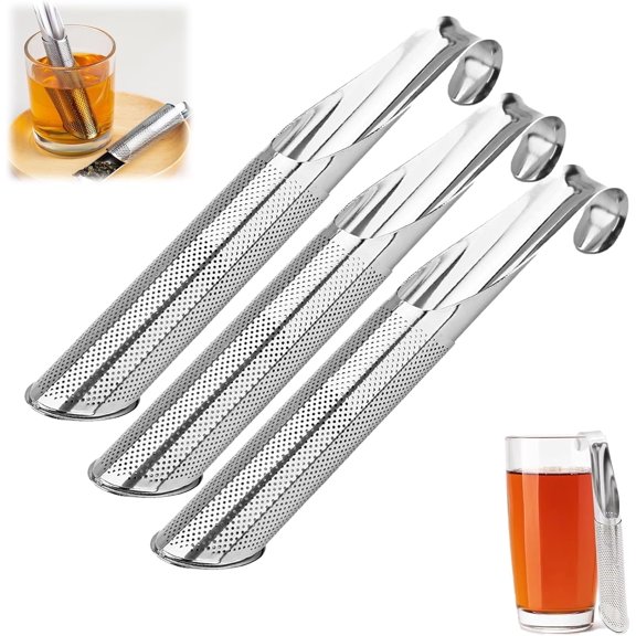 Creative Pipe Tea Infuser, Stainless Steel Tea Diffuser with Hanging Hook Handle, Tea Artifact Fine Holes Tea Interval Diffuser, For Leaf Tea, Coffee, Spices(3pcs)Q