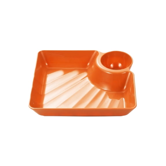 Creative Plastic Dumpling Plate with Integrated Dipping Sauce Dish, Divided Serving Tray for Fries and Fried Chicken, Multi-Functional Tableware