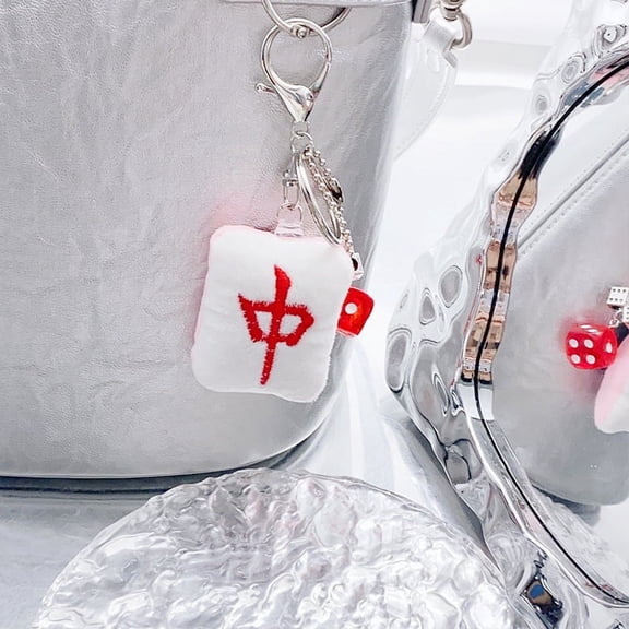 Creative Plush Mahjong Dice Keychain Ornament National Trend Pendant Bag Decoration Keyring Car Hanging Decoration Key Holder