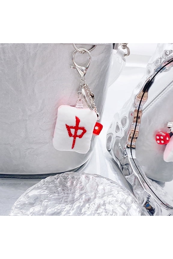 Creative Plush Mahjong Dice Keychain Ornament National Trend Pendant Bag Decoration Keyring Car Hanging Decoration Key Holder