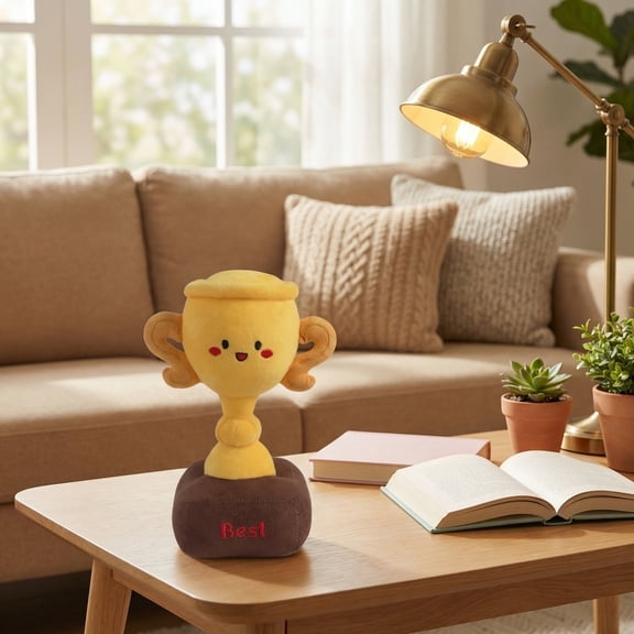 Creative Plush Trophy Toy Soft Stuffed Winner Award Doll for Celebration Parties and Commemorative Achievement Decoration Cozy Companion, 9 Inch