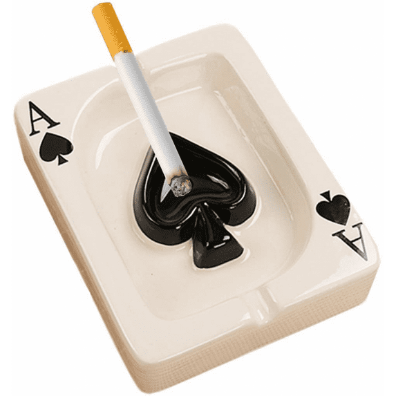 Creative Poker Ceramic Cigarette Ashtray Tabletop Portable Modern Ashtrays Cigar Ashtray for Outdoor Indoor Desktop Smoking AshTray for Home office Fashion Decoration Handmade Gift for Men Women-Black