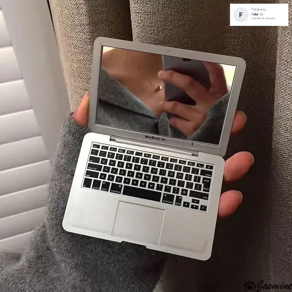 Creative Portable Folding Makeup Mirror, Mini Computer Style Vanity Mirror for Laptop Bag Travel, Compact LED Cosmetic Mirror for Women