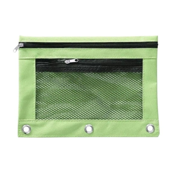 Creative Portable Three-Hole Pencil Case Green, Pencil Pouch for 3 Ring Pencil Pouch with Zipper Double Pocket Pencil Case with Clear Window Big Capacity Pencil Bags for École Supplies