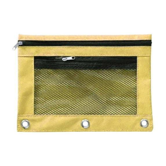 Creative Portable Three-Hole Pencil Case Yellow, Pencil Pouch for 3 Ring Pencil Pouch with Zipper Double Pocket Pencil Case with Clear Window Big Capacity Pencil Bags for École Supplies