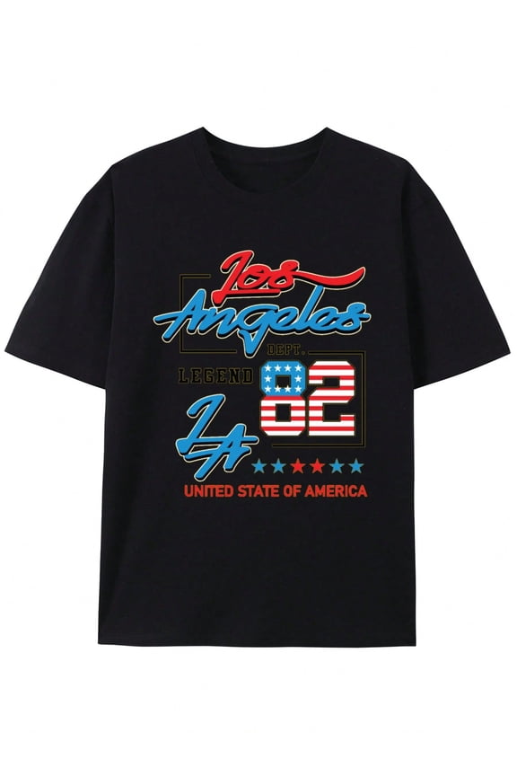 Creative Printing Pattern T-Shirt Los Angeles Legend 82 Usa Flag Graphic Tee