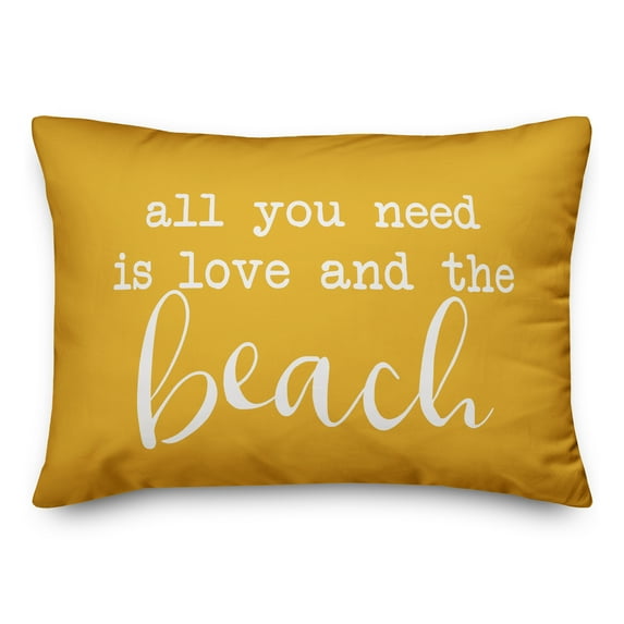 Creative Products All you need is love and a beach script yellow 14x20 Indoor / Outdoor Pillow