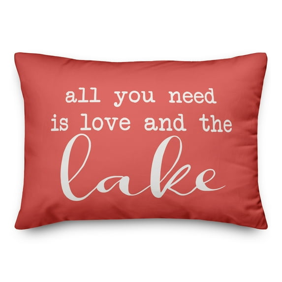 Creative Products All you need is love and the lake script coral 14x20 Indoor / Outdoor Pillow