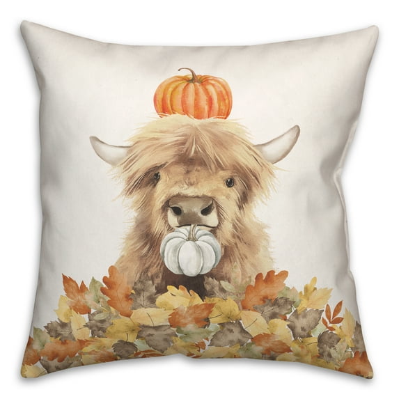 Creative Products Autumn Cow Leaf Pile 18 x 18 Indoor / Outdoor Pillow
