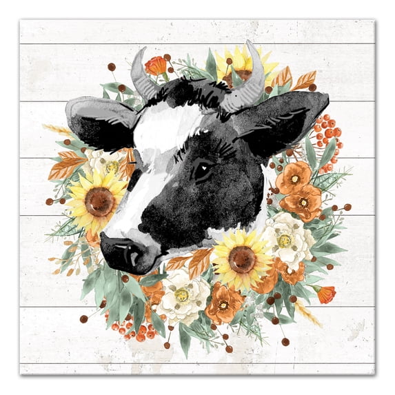 Creative Products Autumn Wreath Cow 16x16 Canvas Wall Art