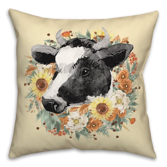 Creative Products Autumn Wreath Cow 18x18 Spun Poly Pillow