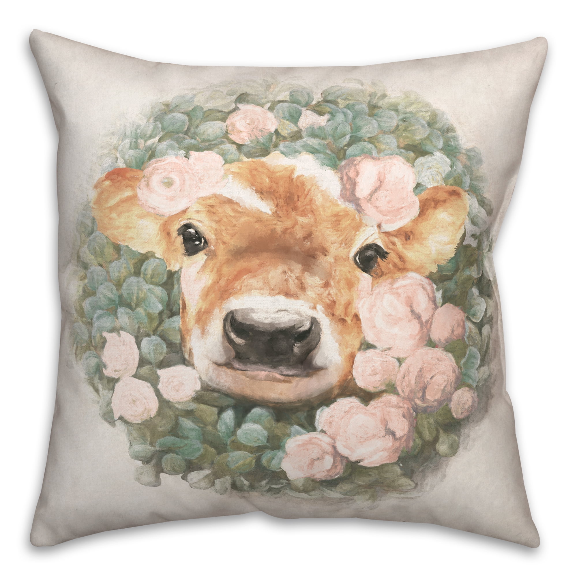 Creative Products Baby Cow in Wreath 18x18 Spun Poly Pillow
