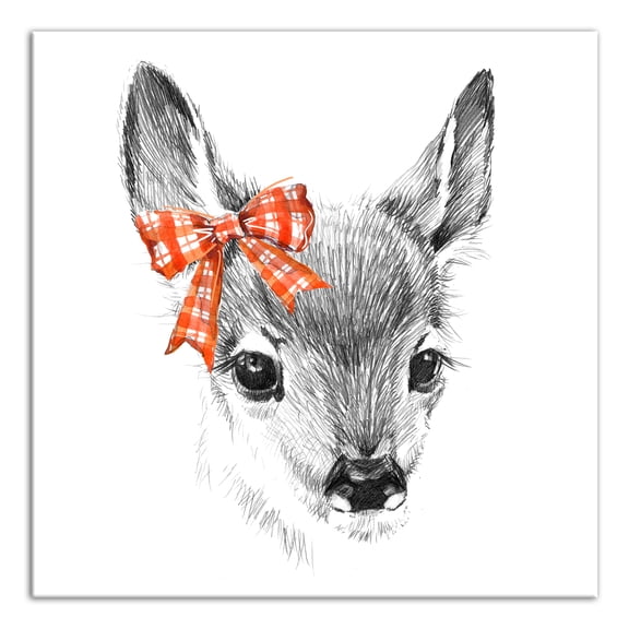 Creative Products Baby Deer Plaid Bow 12x12 Canvas Wall Art