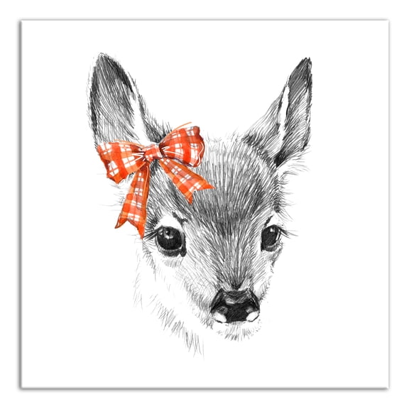 Creative Products Baby Deer Plaid Bow 20x20 Canvas Wall Art