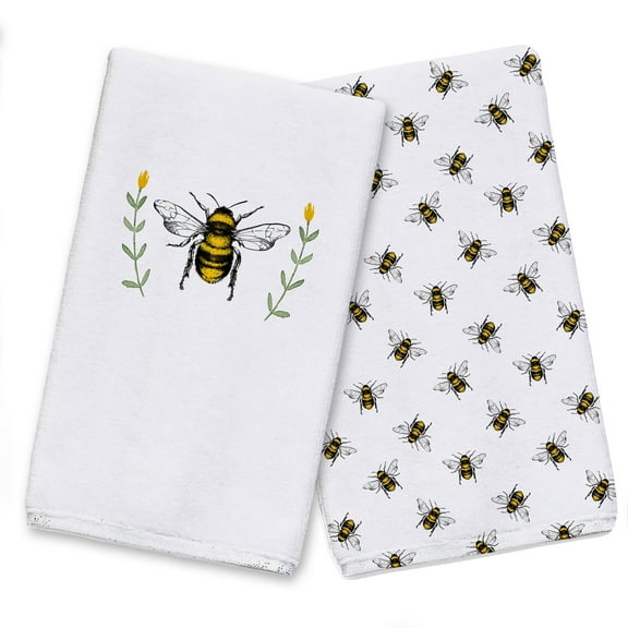 Creative Products Bee With Watercolor Flowers 16 x 25 Tea Towel Set of 2