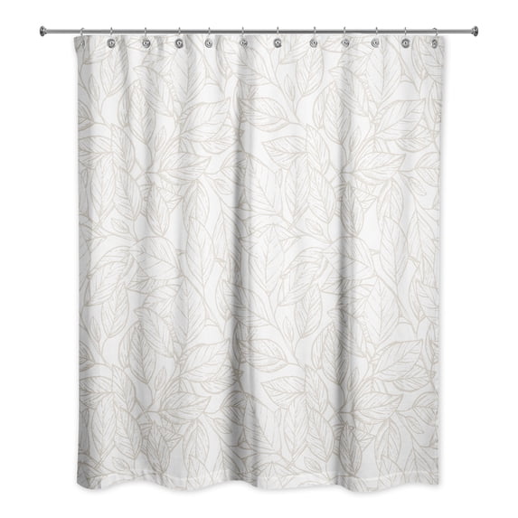 Creative Products Beige Line Leaf Pattern 71x74 Shower Curtain