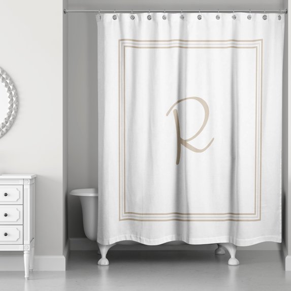 Creative Products Beige and White Letter R Monogrammed 71x74 Shower Curtain