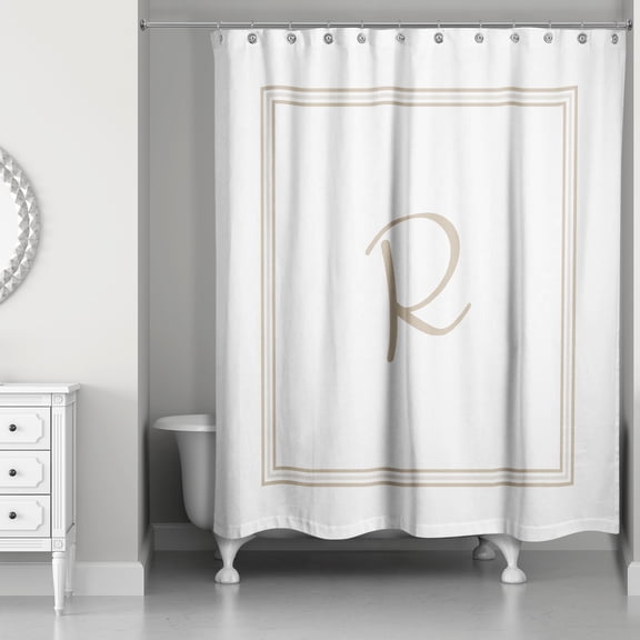 Creative Products Beige and White Letter R Monogrammed 71x74 Shower Curtain