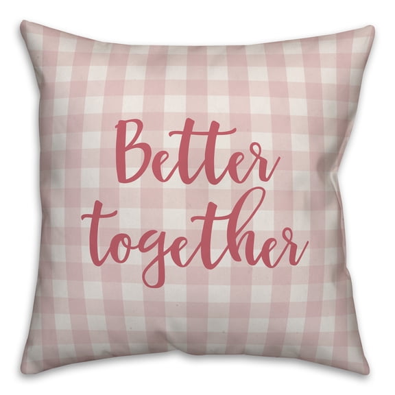 Creative Products Better Together in Pink Text on Pink Plaid 16x16 Spun Poly Pillow
